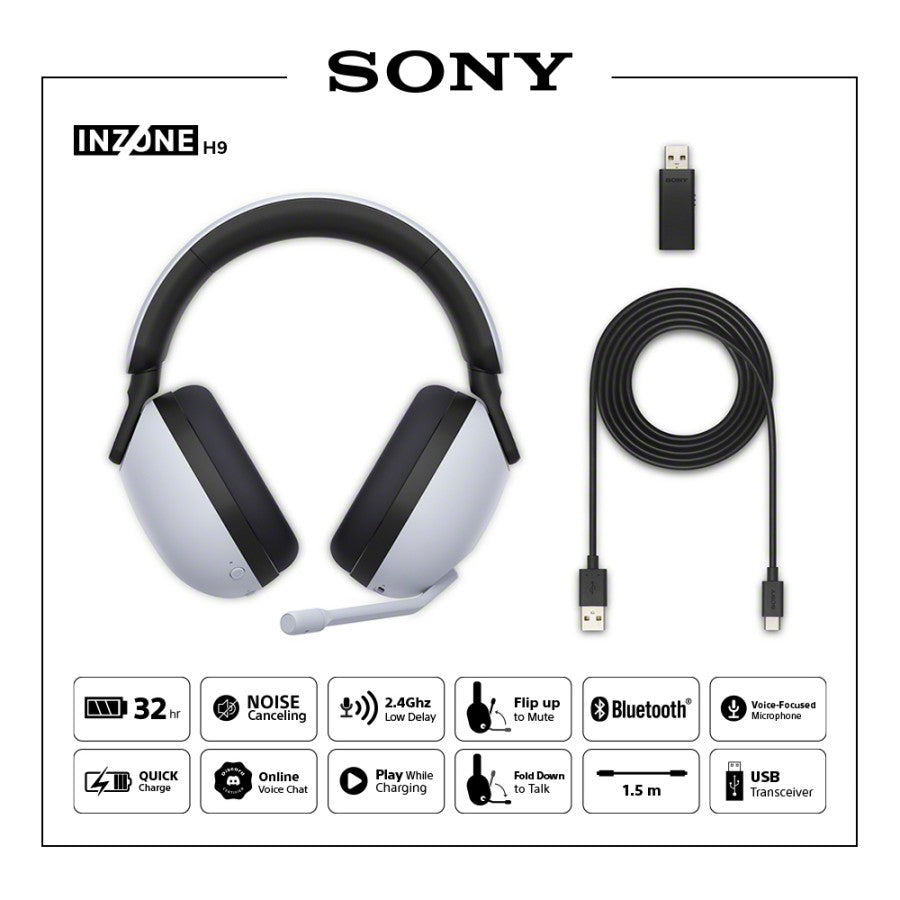 Sony INZONE H9 Wireless Noise-Canceling Gaming Headset (White)