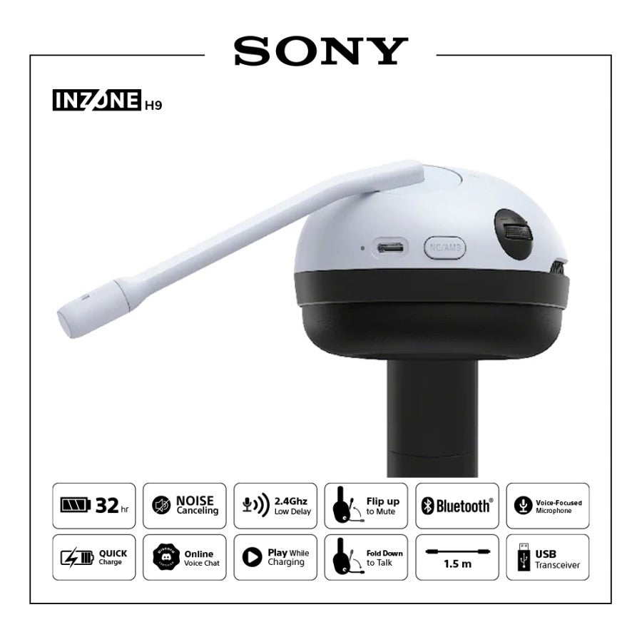 Sony INZONE H9 Wireless Noise-Canceling Gaming Headset (White)