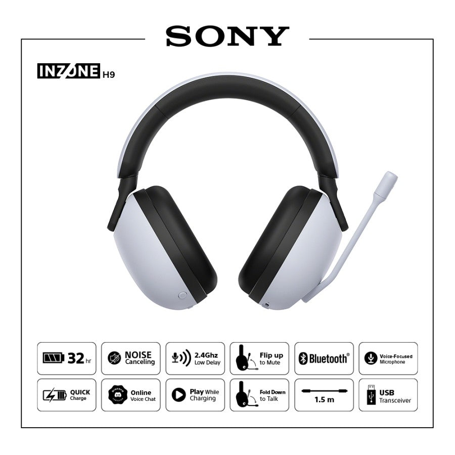 Sony INZONE H9 Wireless Noise-Canceling Gaming Headset (White)