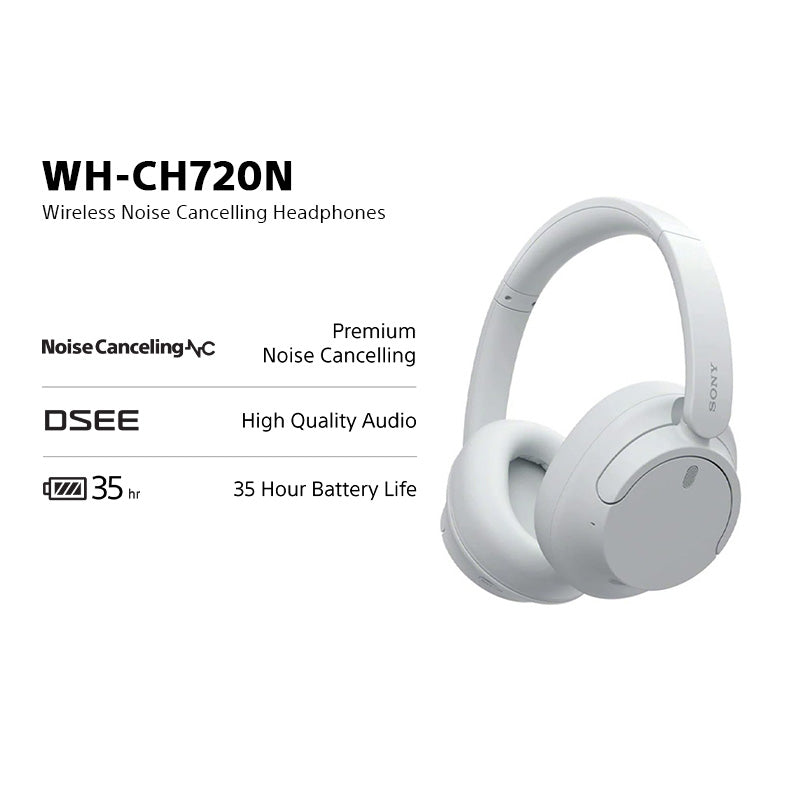 Sony WH-CH720N Wireless Over-Ear Noise-Canceling Headphones (White)