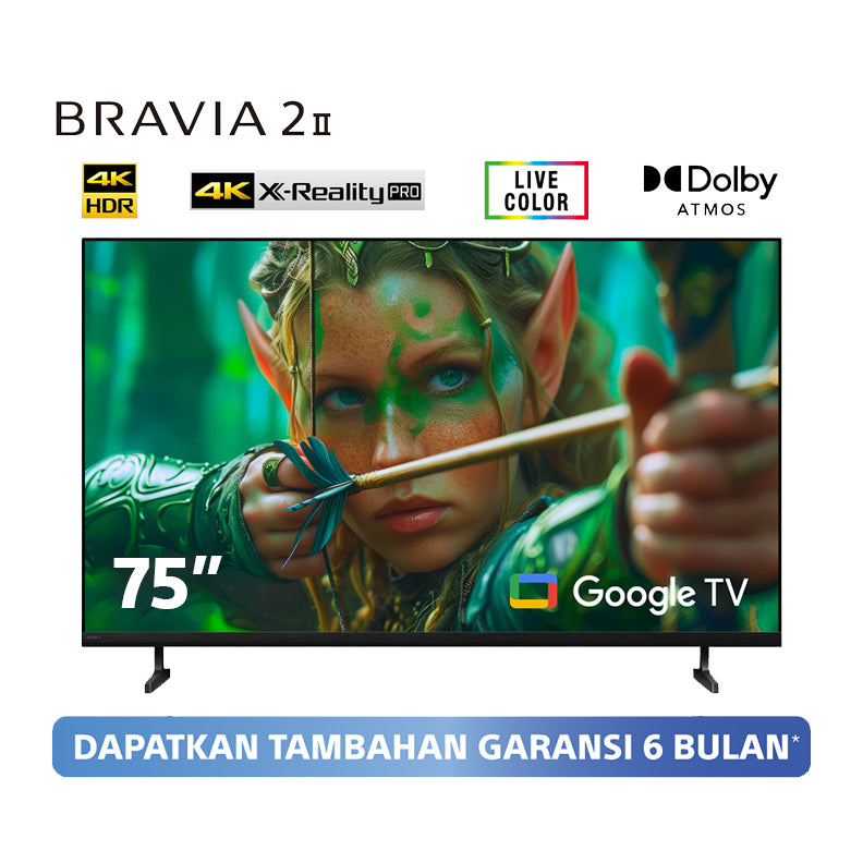 Sony | BRAVIA 2 II 75 Inch TV | 4K Ultra HD | High Dynamic Range (HDR) | Smart TV (Google TV) | 2025 Model
