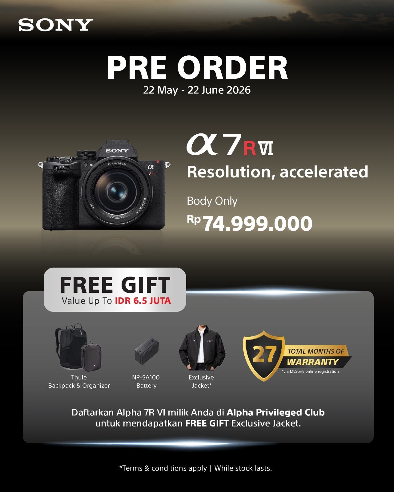Ayo Pre Order Sony a7R VI di Sony Center, Banyak Banget Bonusnya Hingga Rp6,5 juta
