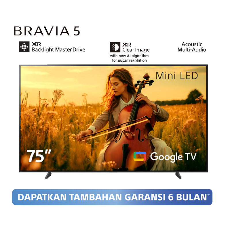 Sony | BRAVIA 5 75 Inch TV | Mini LED | 4K Ultra HD | High Dynamic Range (HDR) | Smart TV (Google TV) | 2025 Model