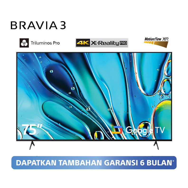 Sony | BRAVIA 3 75 Inch TV | 4K HDR Processor X1 | 4K Ultra HD | High Dynamic Range (HDR) | Smart TV (Google TV) | 2024 Model