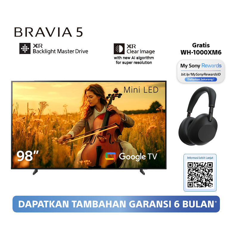Sony | BRAVIA 5 98 Inch TV | Mini LED | 4K Ultra HD | High Dynamic Range (HDR) | Smart TV (Google TV) | 2025 Model
