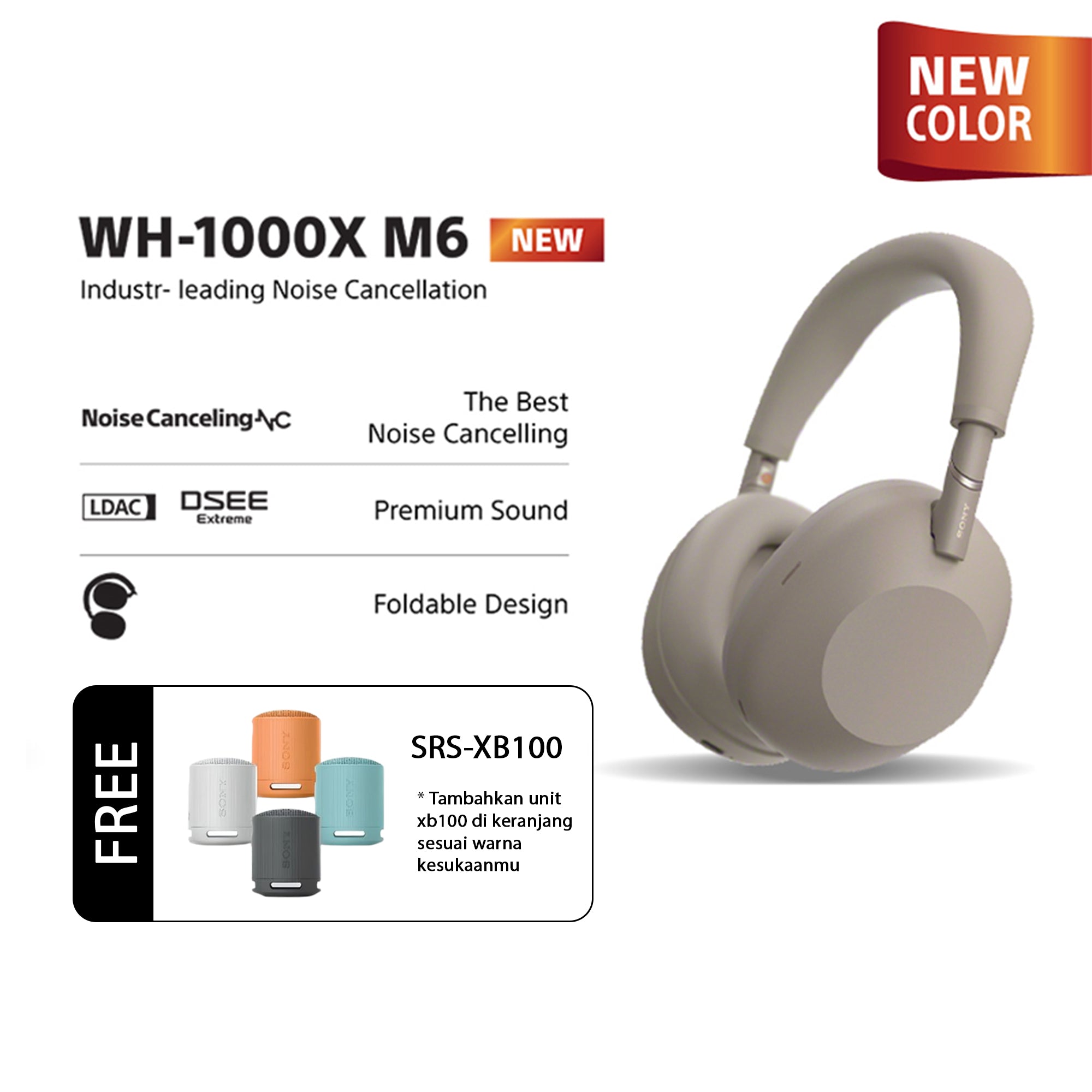 SONY WH-1000XM6 Noice Cancelling Headphones Sand Stone
